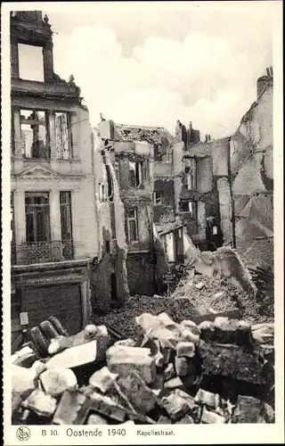 Ak Oostende Ostende Westflandern, Kapellestraat 1940, Zerstörungen