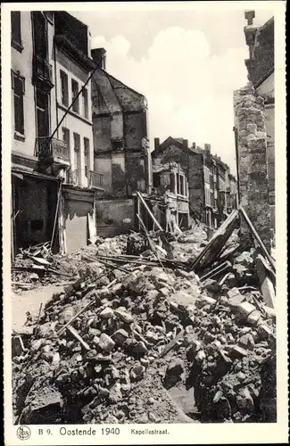 Ak Oostende Ostende Westflandern, Kapellestraat 1940, Zerstörungen
