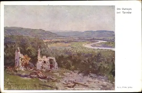 Künstler Ak Prinz, K. L., Tarnów Tarnau Polen, Dunajec, Blick auf den Ort