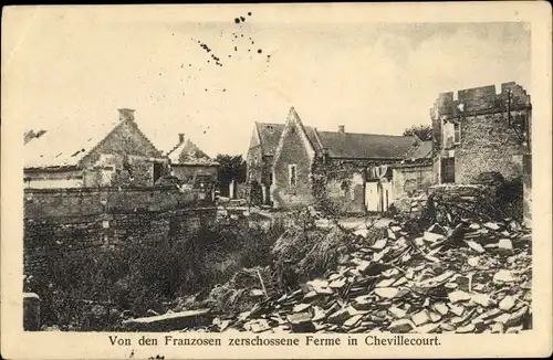 Ak Chevillecourt Autrêches Oise, zerschossene Ferme, I. WK