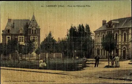 Ak Lassigny Oise, Place de l'Hotel de Ville