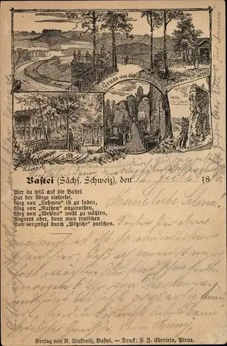 Gedicht Litho Lohmen Sächsische Schweiz, Bastei, Wer da will auf die Bastei hat der Wege vielerlei