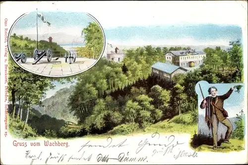 Litho Dresden Wachwitz, Wachberg, Gasthaus, Kanonen