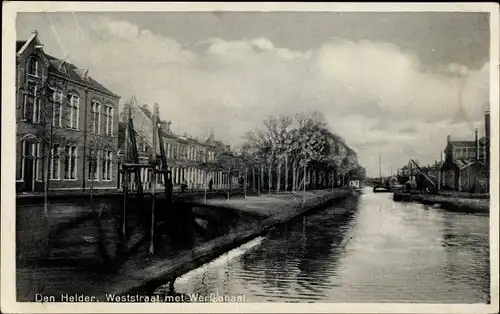 Ak Den Helder Nordholland, Weststraat met Werfkanaal