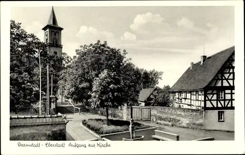 Ak Darmstadt Eberstadt in Hessen, Kirche, Aufgang