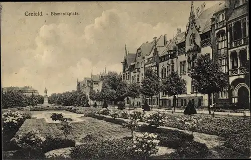Ak Krefeld am Niederrhein, Ansicht vom Bismarckplatz, Grünanlage