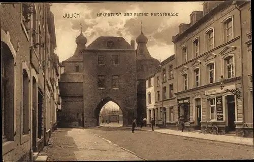 Ak Jülich in Nordrhein Westfalen, Hexenturm und kleine Rurstraße