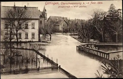 Ak Göttingen in Niedersachsen, Überschwemmung 4 Februar 1909, Bürgerstraße vom Wall gesehen