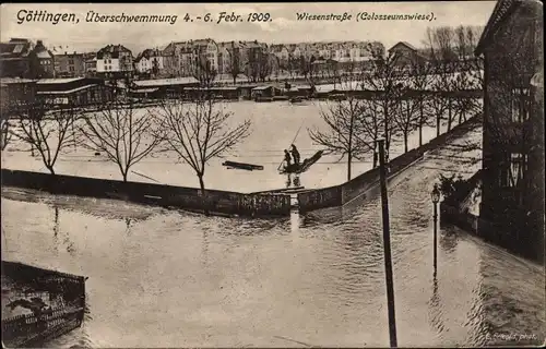 Ak Göttingen in Niedersachsen, Überschwemmung 1909, Wiesenstraße, Colosseumswiese