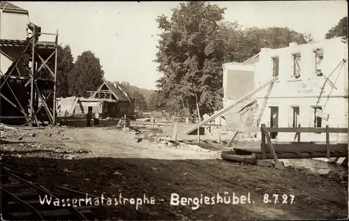 Foto Ak Berggießhübel in Sachsen, Hochwasser 1927, Hausruine