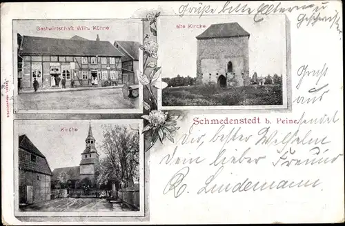 Ak Schmedenstedt Peine in Niedersachsen, Alte Kirche, Gastwirtschaft