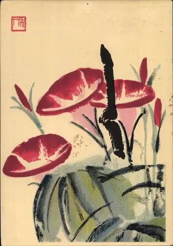 Künstler Ak Chi Pai Shih, Chinesische Farbholzschnitte, Windenblüten