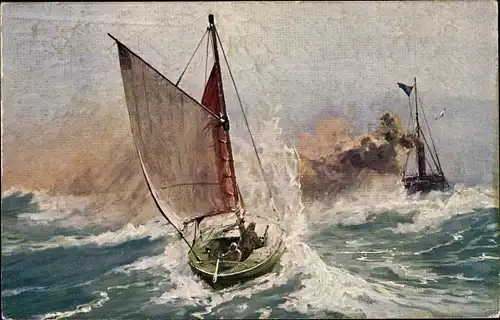 Künstler Ak Romin, G., Lotsenboot