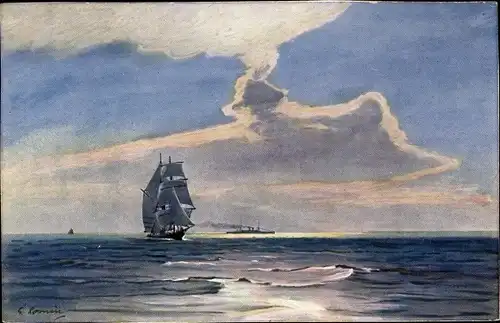 Künstler Ak Segelschiff in Fahrt auf offenem Meer
