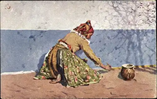 Künstler Ak Uprka, Joza, Obrovnavacka, alte Frau in Tracht