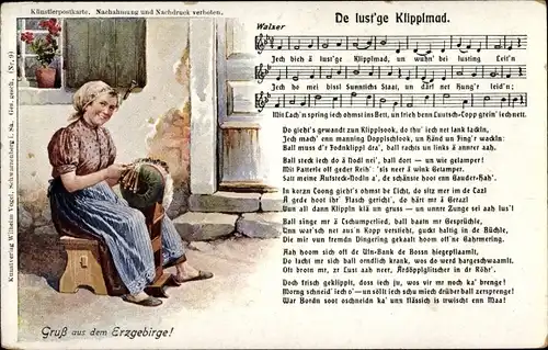 Lied Ak De lustge Klipplmad, Klöpplerin, Wilhelm Vogel, Erzgebirge