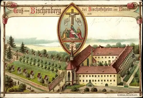 Litho Bischoffsheim Elsaß Bas Rhin, Kloster Bischenberg