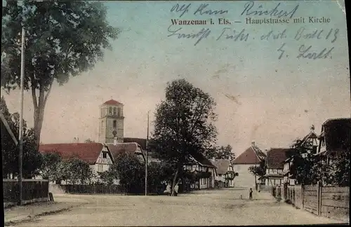 Ak La Wantzenau Wanzenau Elsass Bas Rhin, Hauptstraße, Kirche