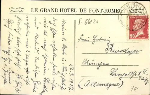 Ak Font Romeu Odeillo Via Pyrénées Orientales, Vue generale, Grand Hotel