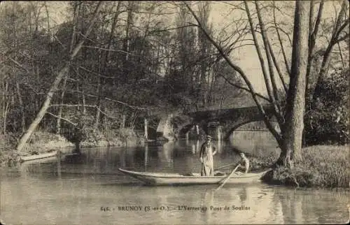 Ak Brunoy Essonne, L'Yerres, Pont du Soulins, Ruderpartie