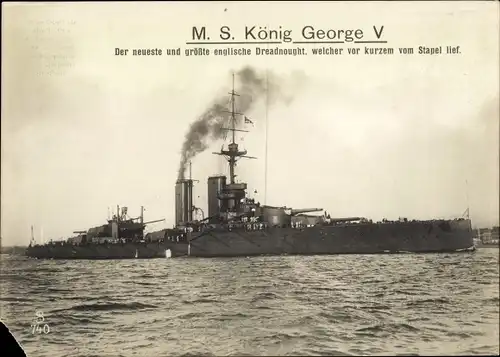 Ak Britisches Kriegsschiff MS König George V, Dreadnought