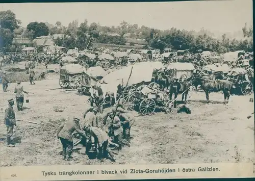 Foto Galizien, Deutsche Soldaten, I. WK, Trainkolonne, Planwägen, Pferde