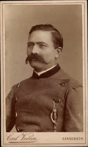CdV Gernsbach im Murgtal Schwarzwald, Mann, Portrait, Reiterunifom, Atelier Carl Vertein