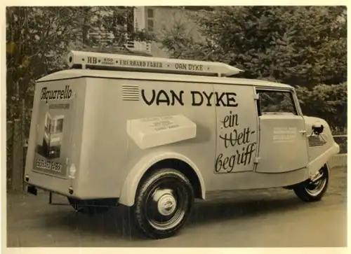 Foto Fahrzeug Firma Vidal Harburg, Tempo-Hanseat Kasten I, Van Dyke, Aquarello, Eberhard Faber