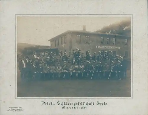 Foto Greiz im Vogtland, Privil. Schützengesellschaft, Gruppenbild, Schützenhaus