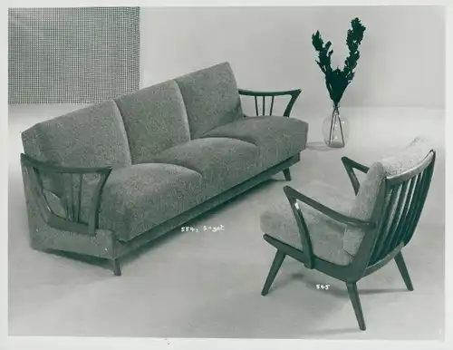 Foto Wohnzimmermöbel, Sitzgruppe, Sofa 554, Sessel 545, 50er Jahre, Reklame