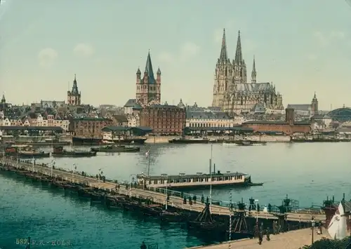 Ak Köln am Rhein, Blick zum Dom, Stadtansicht, Schiffbrücke