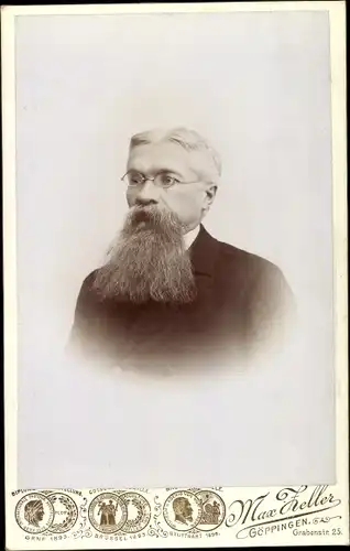 Kabinettfoto Bärtiger Mann mit Brille, Portrait, Fotograf Max Zeller Göppingen