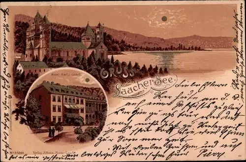 Sonnenschein Litho Glees in der Eifel, Kloster Maria Laach, Laacher See, Hotel Maria Laach