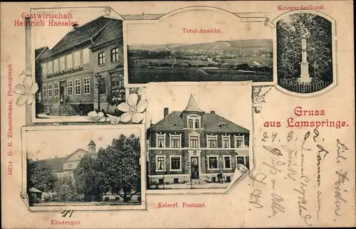 Ak Lamspringe in Niedersachsen, Kriegerdenkmal, Gastwirtschaft Haeseler, Klostergut, Postamt