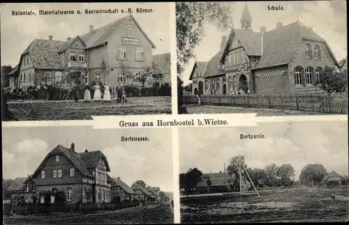 Ak Hornbostel Wietze Lüneburger Heide, Schule, Kolonialwarenhandlung Körner, Dorfstraße