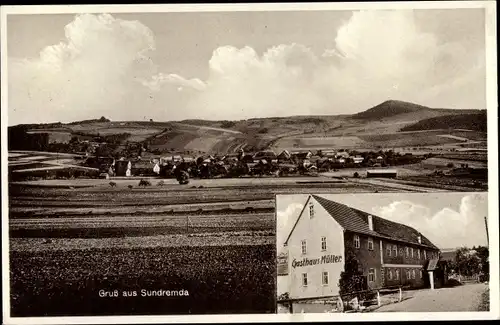 Ak Sundremda Rudolstadt in Thüringen, Gasthaus Müller, Totalansicht der Ortschaft