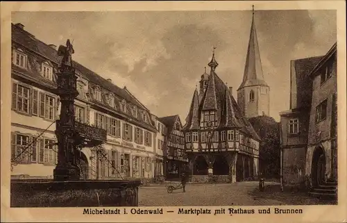 Ak Michelstadt im Odenwald, Marktplatz, Rathaus, Brunnen