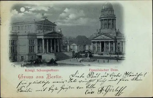 Mondschein Ak Berlin Mitte, Königliches Schauspielhaus, Französischer Dom