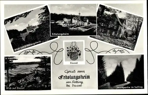 Ak Dassel am Solling, CVJM Erholungsheim, Waldpartie, Landhaus,  Panorama