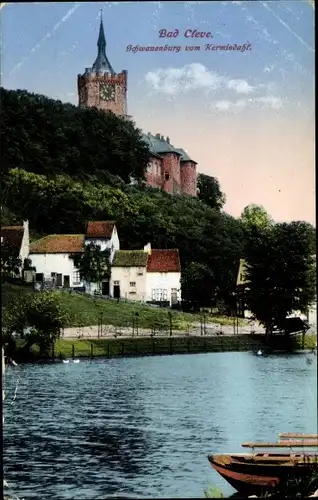 Ak Kleve am Niederrhein, Schwanenburg, Kermisdahl, Boote