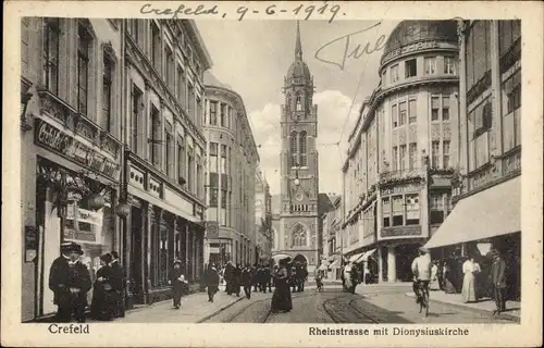 Ak Krefeld am Niederrhein, Rheinstraße, Dionysiuskirche