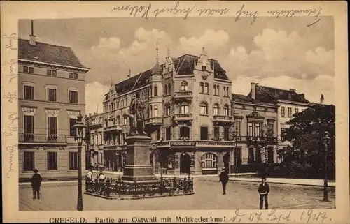 Ak Krefeld am Niederrhein, Ostwall, Moltkedenkmal