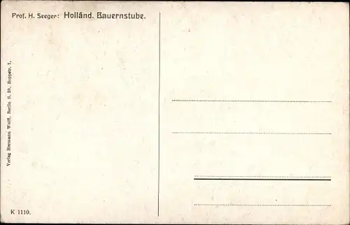 Künstler Ak Seeger, H., Holländische Bauernstube