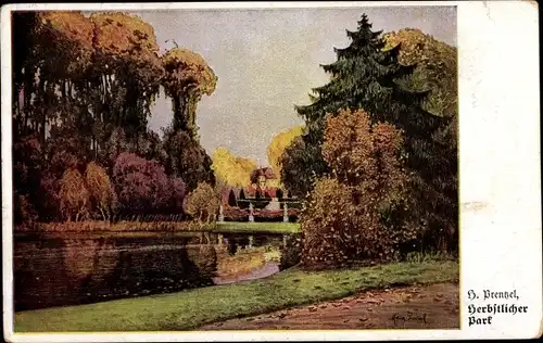 Künstler Ak Prentzel, Hans, Herbstlicher Park, Wasserpromenade