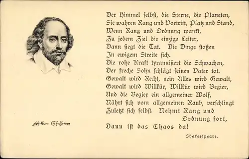 Ak Dichter William Shakespeare, Portrait, Aussprüche großer Männer I 3