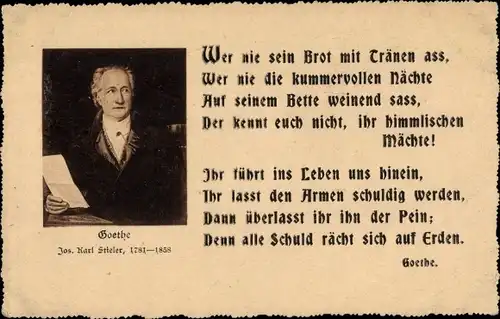 Künstler Ak Stieler, Josef Karl, Schriftsteller Johann Wolfgang von Goethe, Portrait
