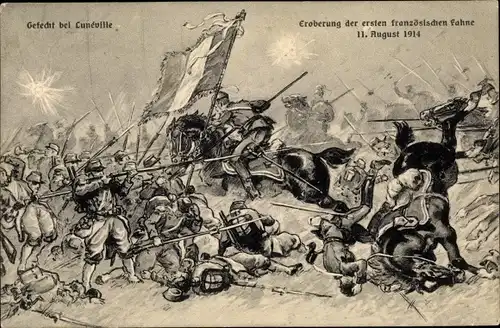 Ak Gefecht bei Luneville, Eroberung der ersten französischen Fahne 1914, I WK
