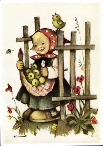 Künstler Ak Hummel, Berta, Glückwunsch Ostern, Mädchen mit Küken, Nr. 5833