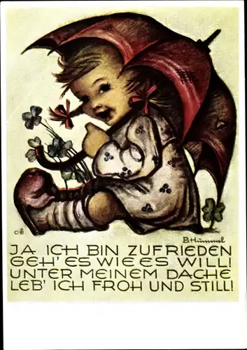 Künstler Ak Hummel, Berta, Mädchen unter einem Regenschirm, Nr. 14386