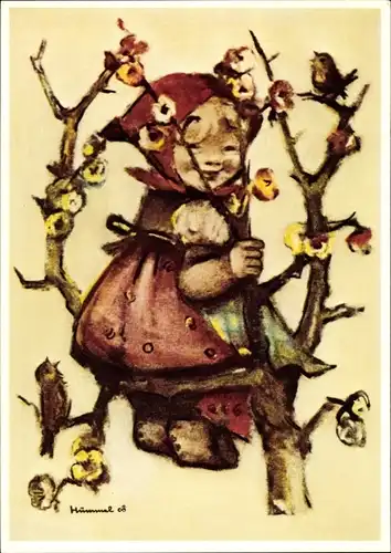 Künstler Ak Hummel, M. J., Nr. 621298, 's Lieserl sitzt im Blütenbaum